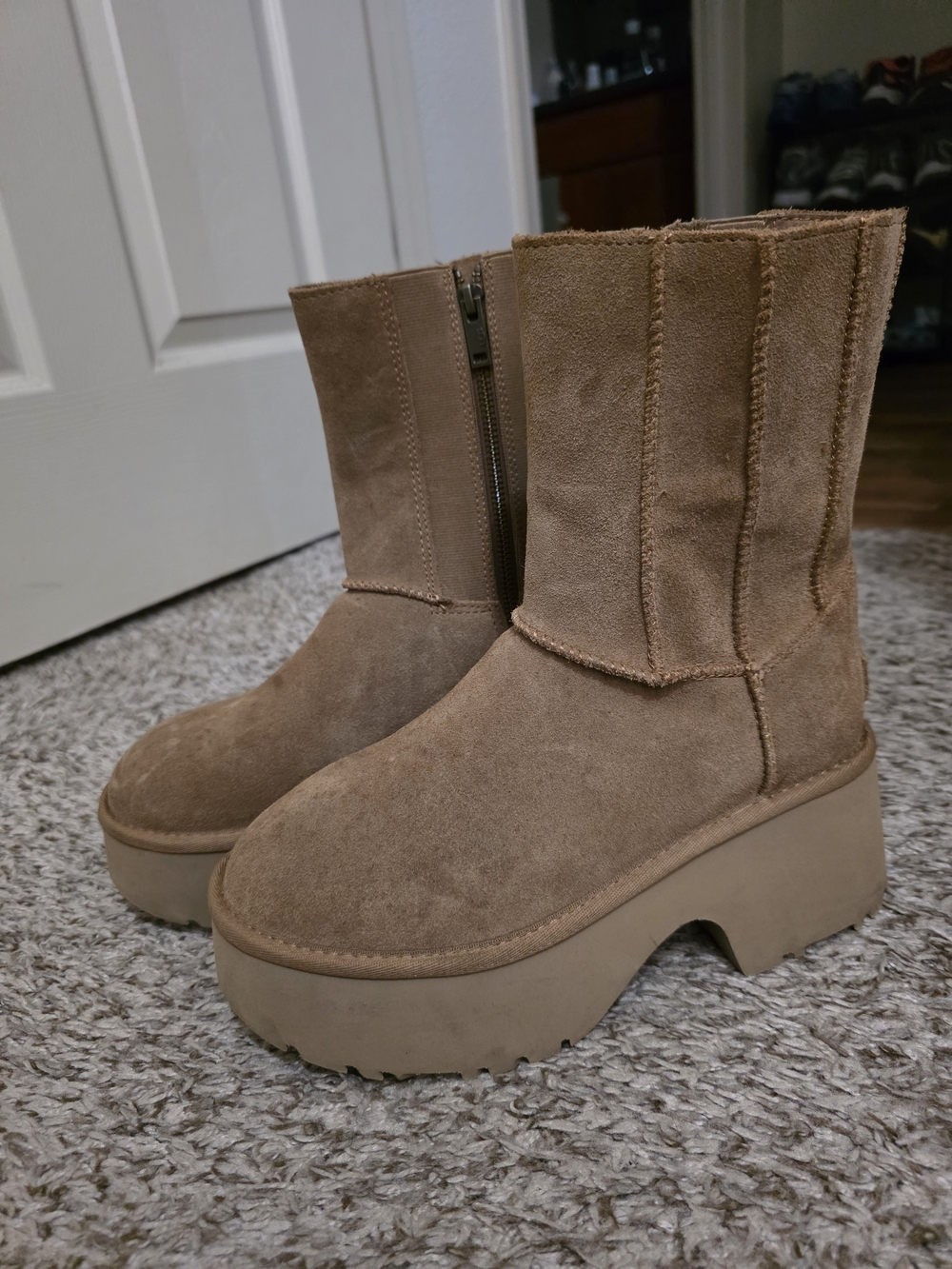 UGG Tan Suede Platform Ankle Boots